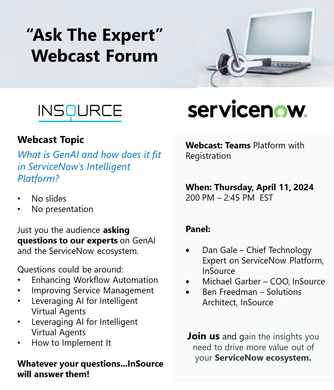 Ask The Expert Webcast on April