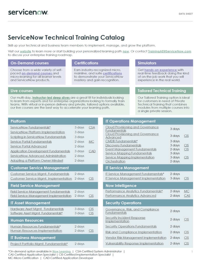 The type of ServiceNow Training InSource Can Provide To Your Team